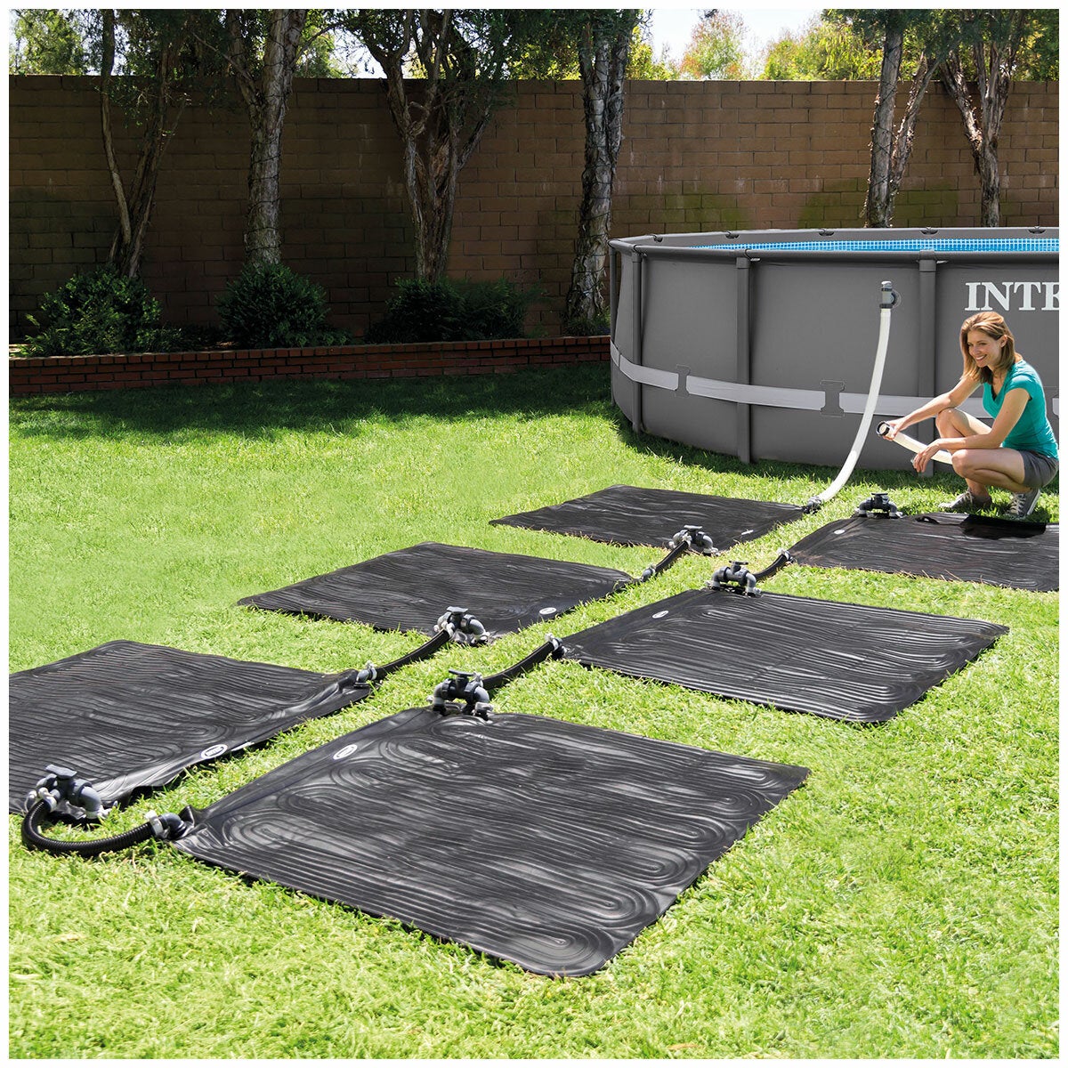 Eco Solar Pool Heater Mat 1.2m x 1.2m, UV Stabilised PVC with Bypass Valve and Hose by Intex