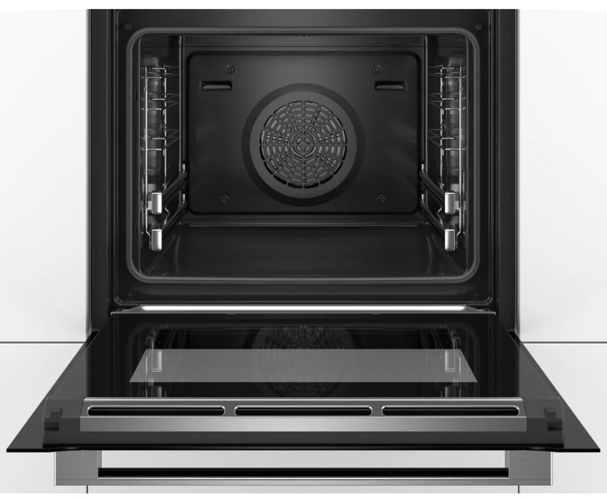 Bosch Serie 8 60cm Built-In Oven with Steam - 71L, 4D HotAir, Pyrolytic Cleaning, Black - HRG6753B1A