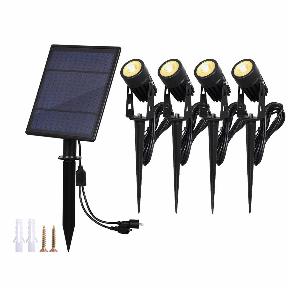 Gardenglo 400lm Solar Powered 4 x LED Spotlights in Black GS2103-4