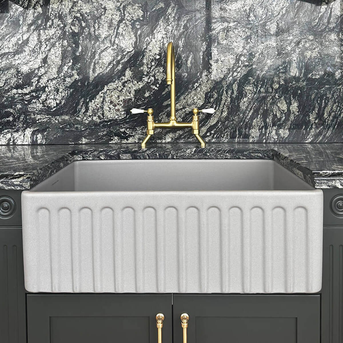 Turner Hastings Ludlow bridge sink mixer - brushed brass gooseneck spout - 5 star WELS - LU106BM-BB
