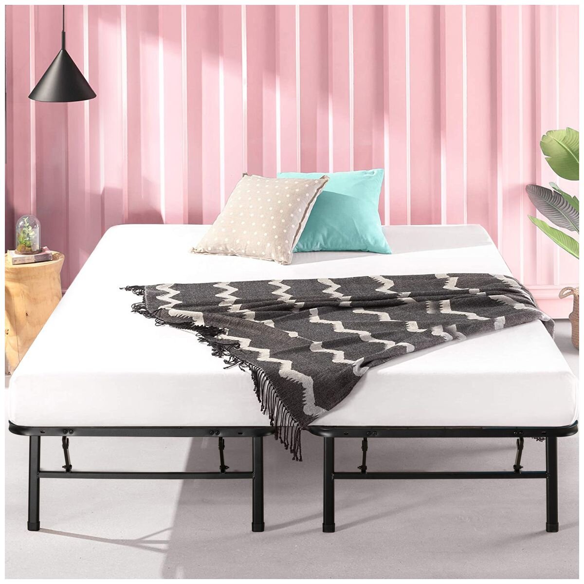 Zinus Smartbase Folding Bed Frame King - Black Steel, 33cm Under-Bed Clearance - AU-SBBK-14K