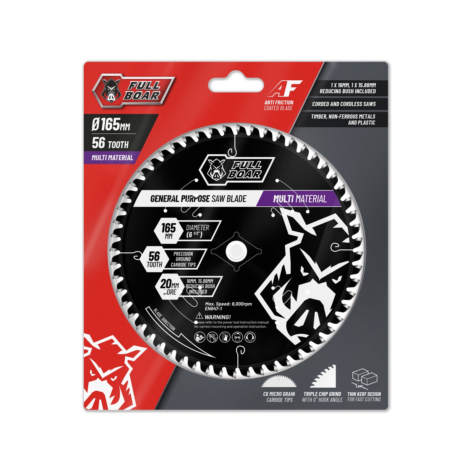Full Boar 165mm 54T Multi-Material Circular Saw Blade, 20mm Bore