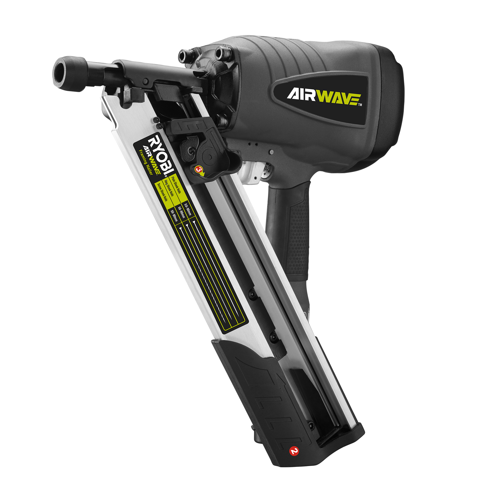 Ryobi Airwave Clipped Head Air Framing Nailer, 50-90mm, Grey/Black RA-NF90-K