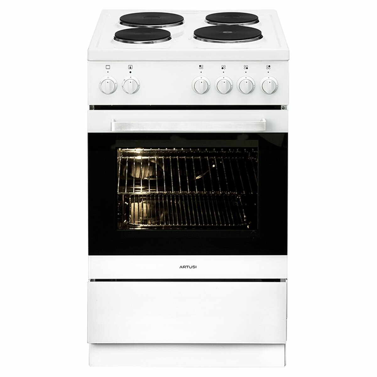 Artusi 54cm Electric Freestanding Oven - 65L, Solid Hotplates, Triple-Glazed Door, White - AFE544W