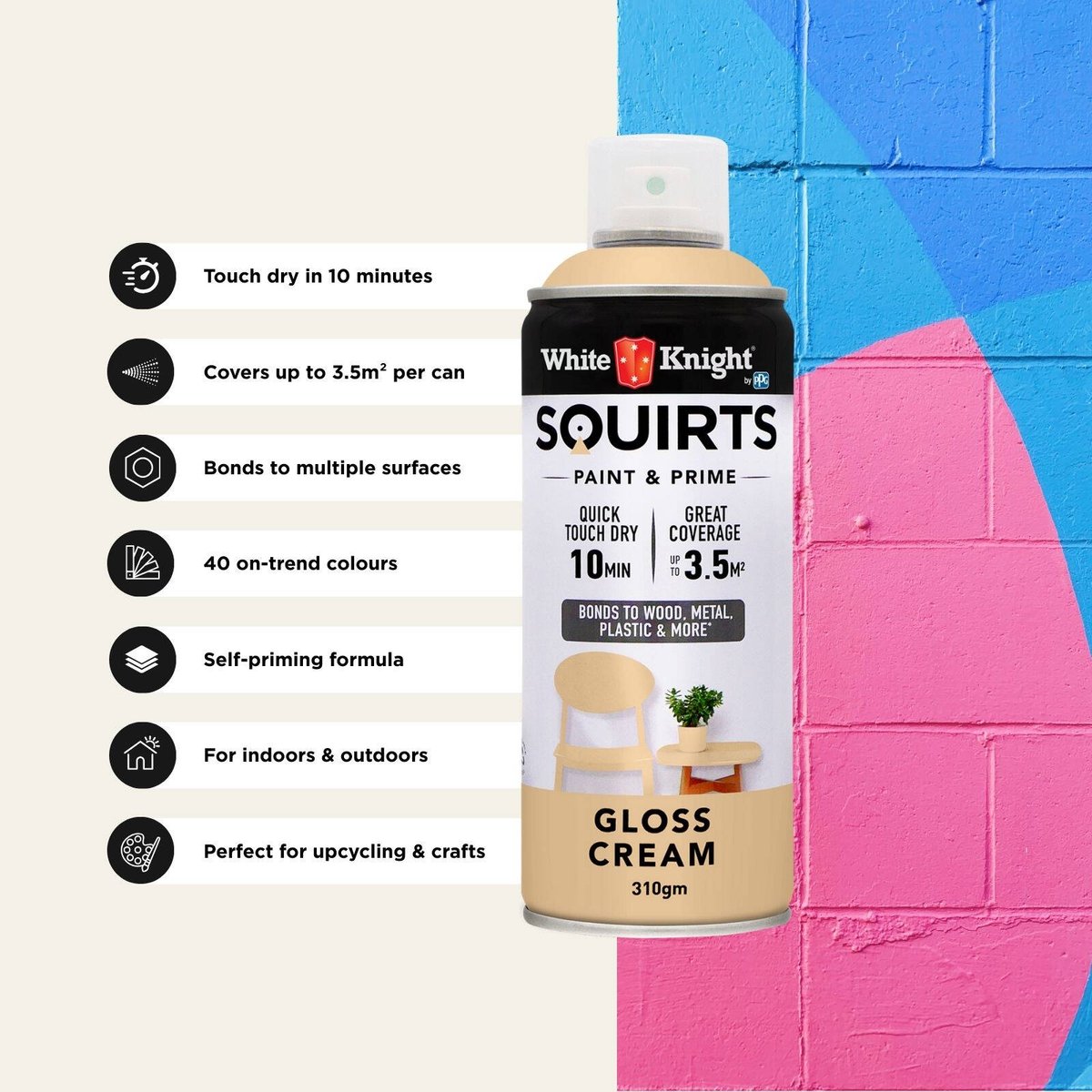 White Knight Squirts Cream Gloss Spray Paint 310g Quick-Dry Durable - SuperSaverAU - view 4