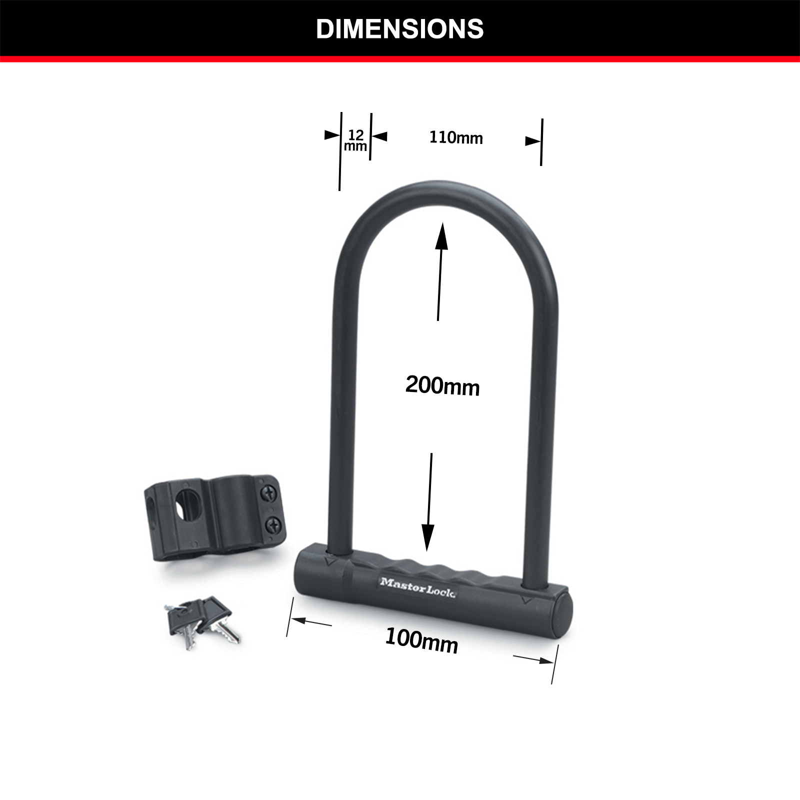 Master Lock 200 x 100 x 12mm U-Bar Bike Lock - Hardened Steel, Weather Resistant