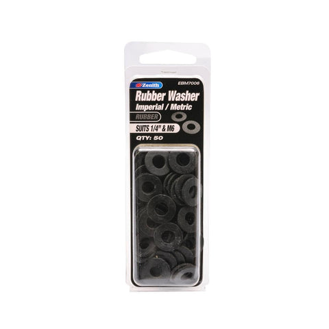 Zenith 1/4" and M6 Black Rubber Round Washers - 50 Pack