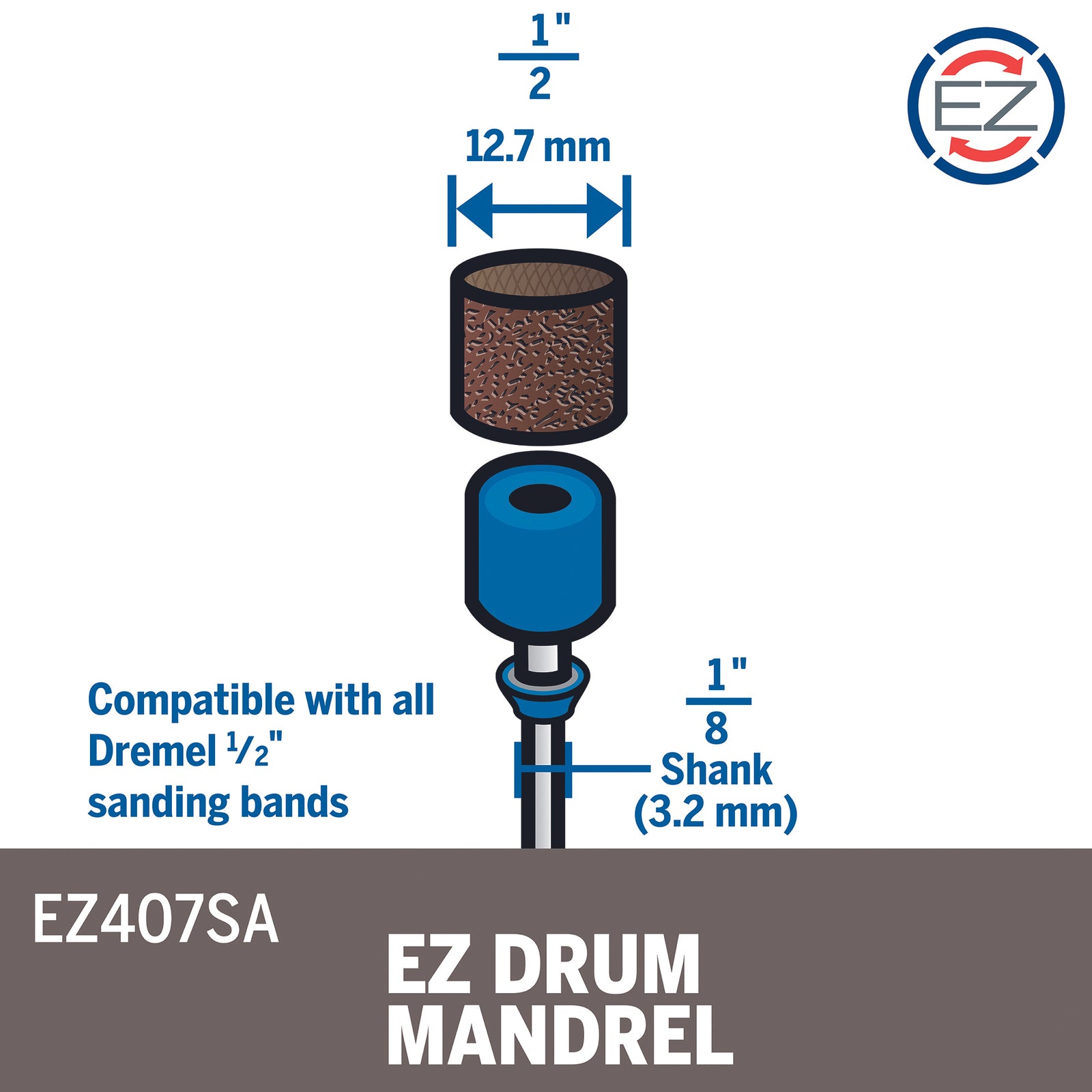 Dremel EZ Lock Sanding Drum Mandrel with 60 Grit Sanding Band (EZ407)