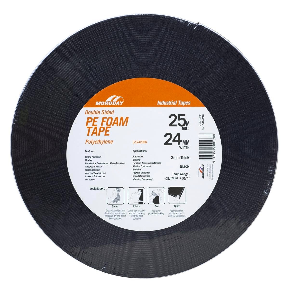 Moroday Double Sided Foam Tape - 24mm x 25m - Black - Strong Adhesion - SuperSaverAU - view 1