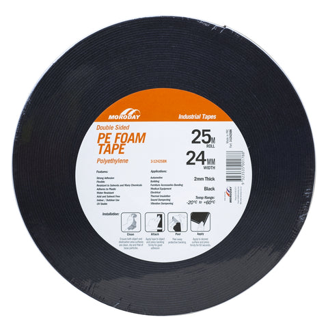 Moroday 24mm x 25m Black Double Sided PE Foam Tape