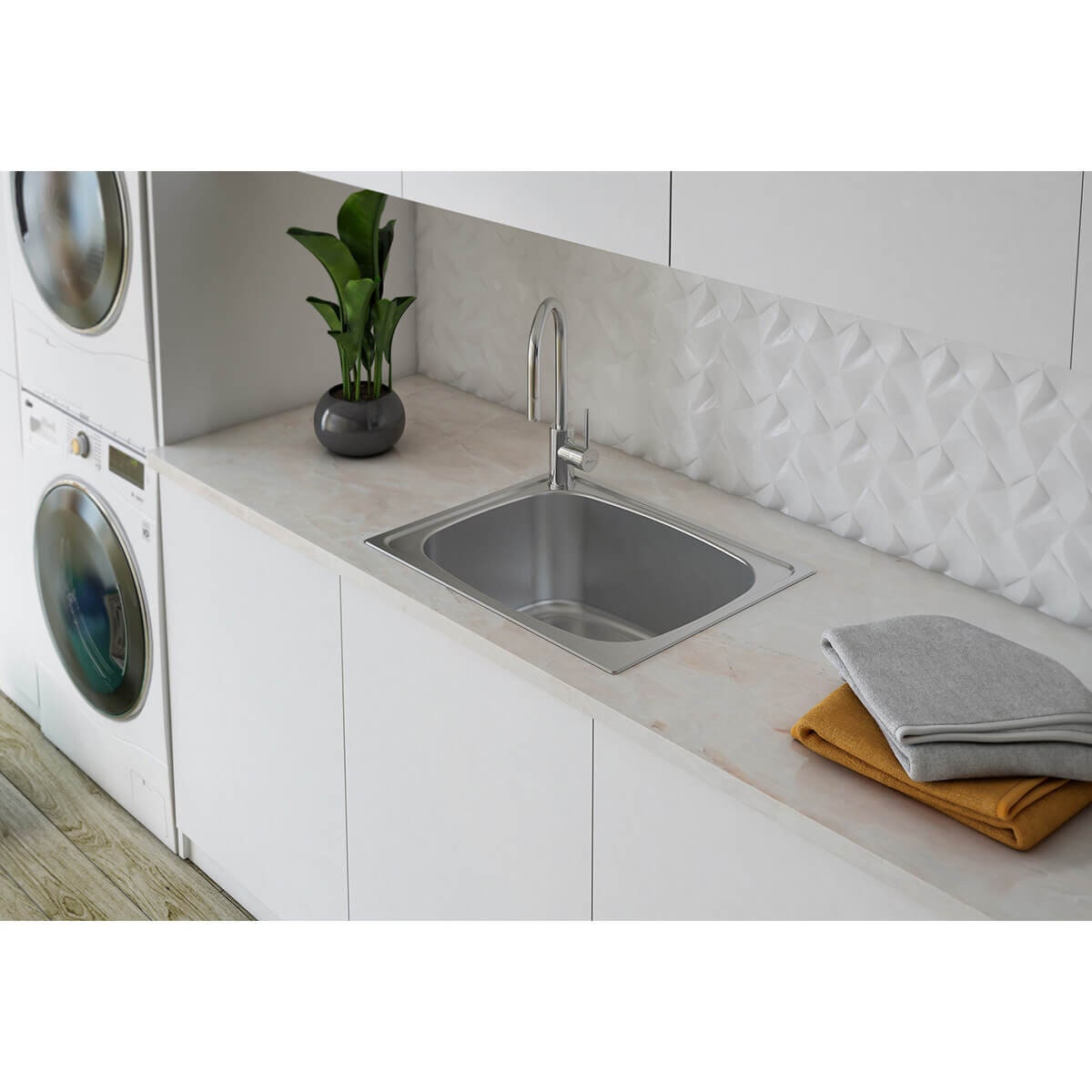Oliveri 45L single bowl laundry tub - Polished stainless steel with left-hand tap hole - TI45LTH