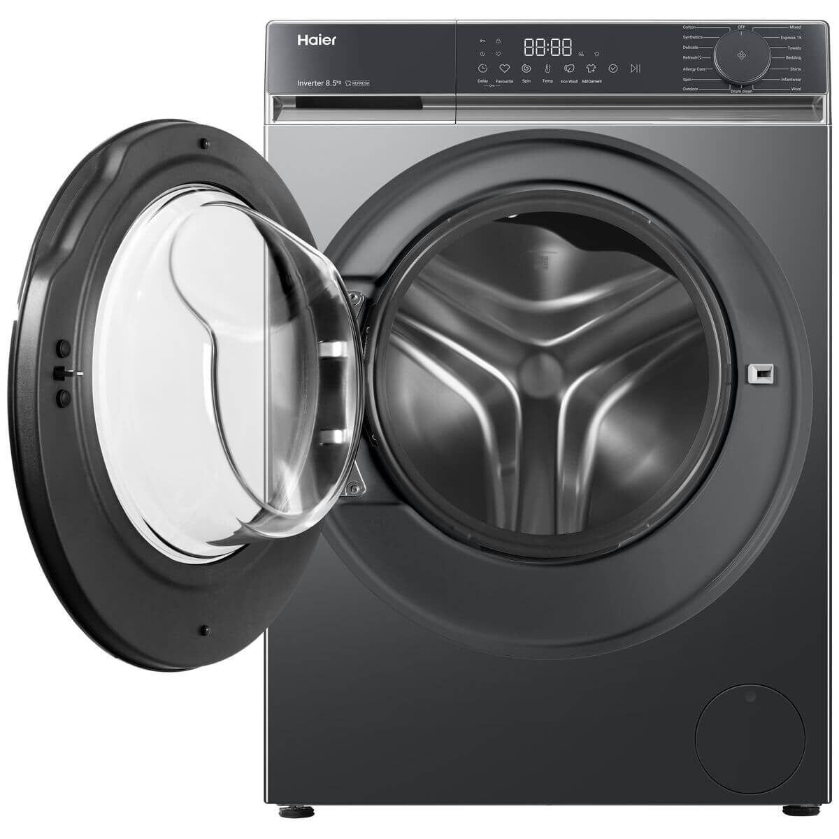 Haier 300 Series 8.5kg Front Load Washer & 8kg Heat Pump Dryer - Black - Express 15 - HWF85KB1HDHPS80KB1