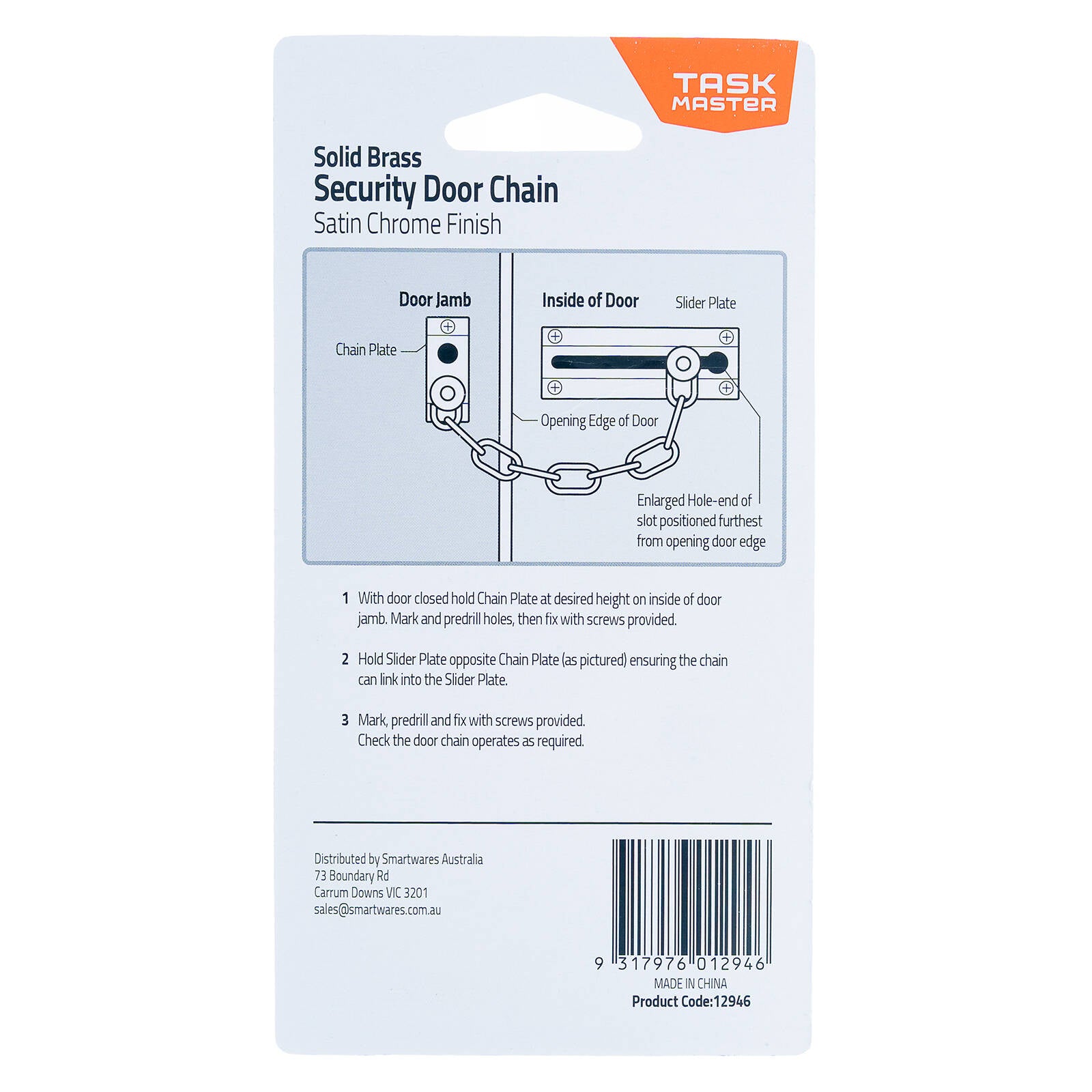 Taskmaster 32mm Satin Chrome Solid Brass Security Door Chain