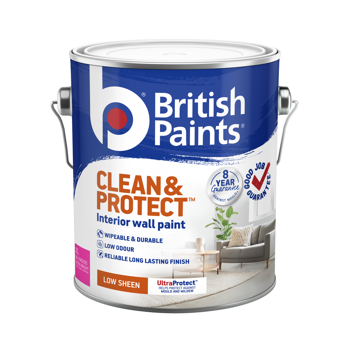British Paints Extra Bright Low Sheen Clean & Protect Interior Paint, 2L