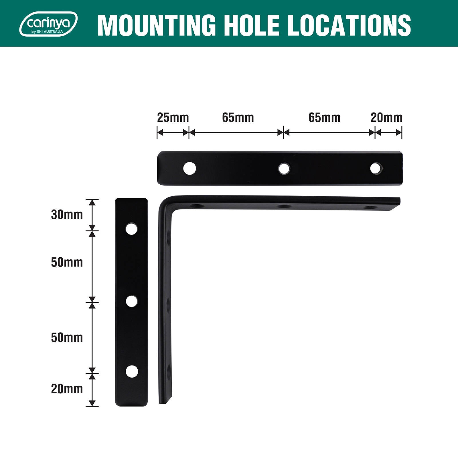 Carinya 175 x 150mm Black Heavy-Duty Powder Coated Steel Angle Bracket, 100kg