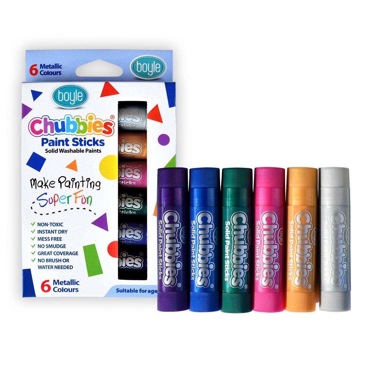 Boyle Metallic Colours Chubbies Paint Sticks 6 Pack - 25mm x 180mm - Non-Toxic - SuperSaverAU - view 2