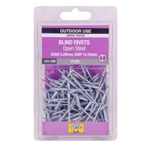 Otter 3.2 x 12.7mm Open Steel Blind Rivets 100 Pack