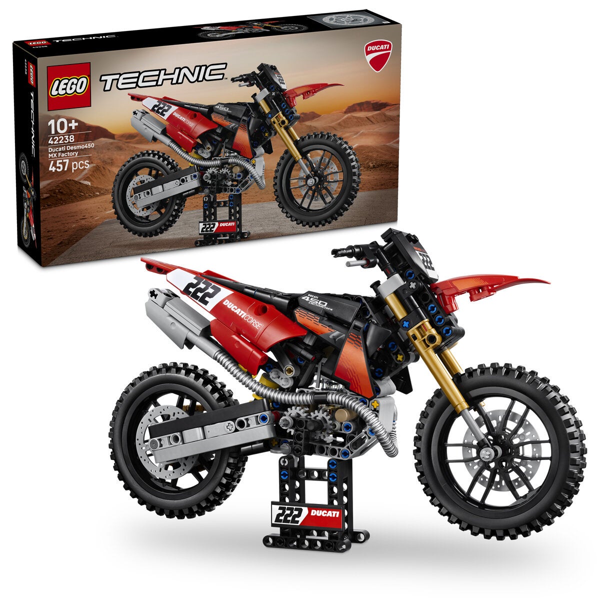 LEGO Ducati Desmo450 MX Factory Technic Motorbike Model Kit 457 Pieces 42238
