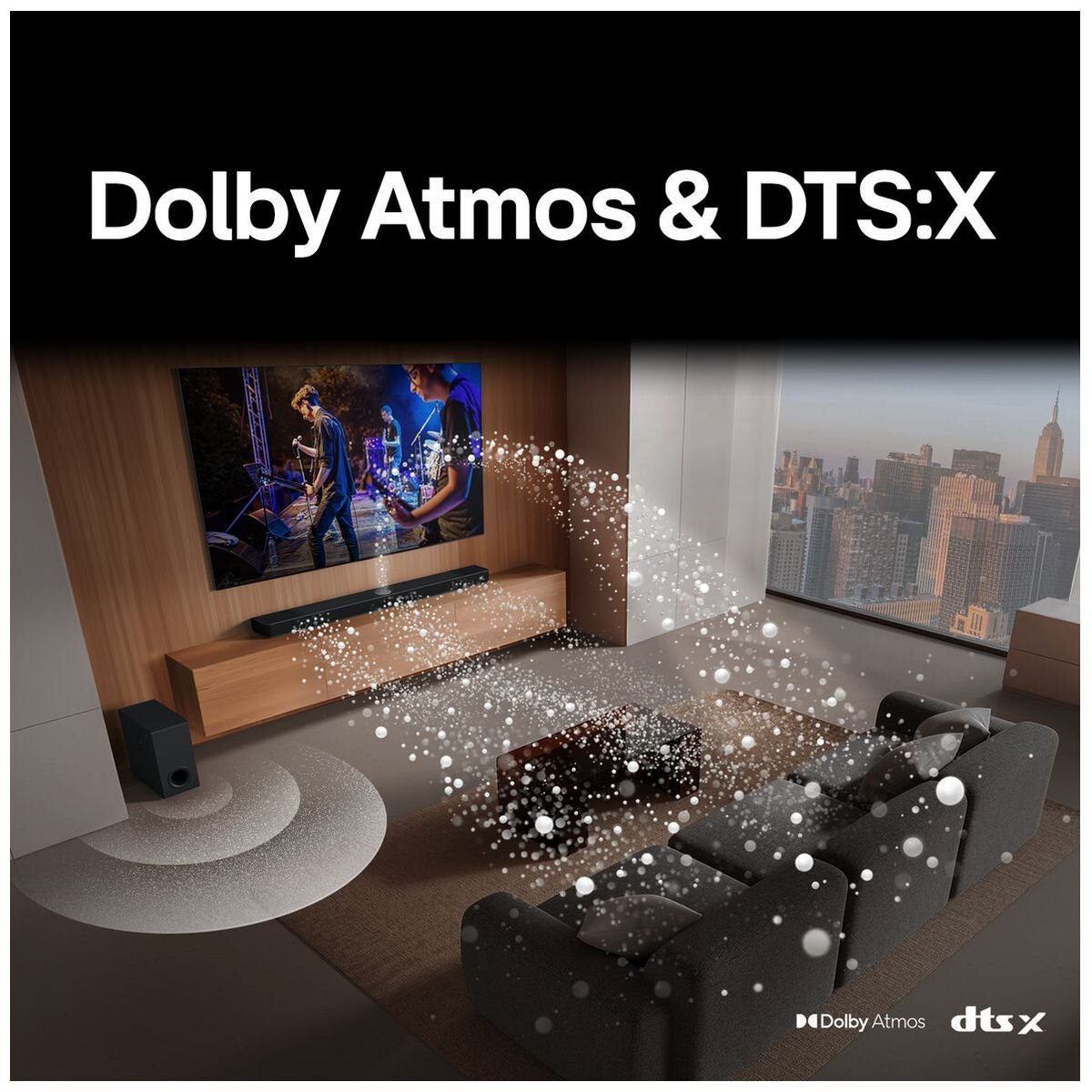 LG 3.1.1ch Soundbar with Wireless Subwoofer - 400W, Dolby Atmos, DTS:X, AI Sound Pro, Black - S70TY