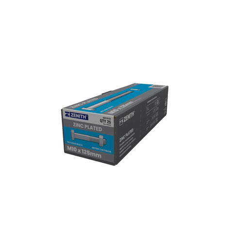 Zenith Zinc Plated Hex Head Bolts and Nuts 25 Pack - M10 x 125mm - Durable Fastening - SuperSaverAU - view 1