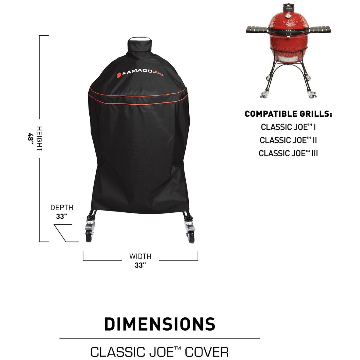 Kamado Joe Classic Joe grill cover - Heavy-duty polyester, waterproof and windproof - KJ-GC23BWFS