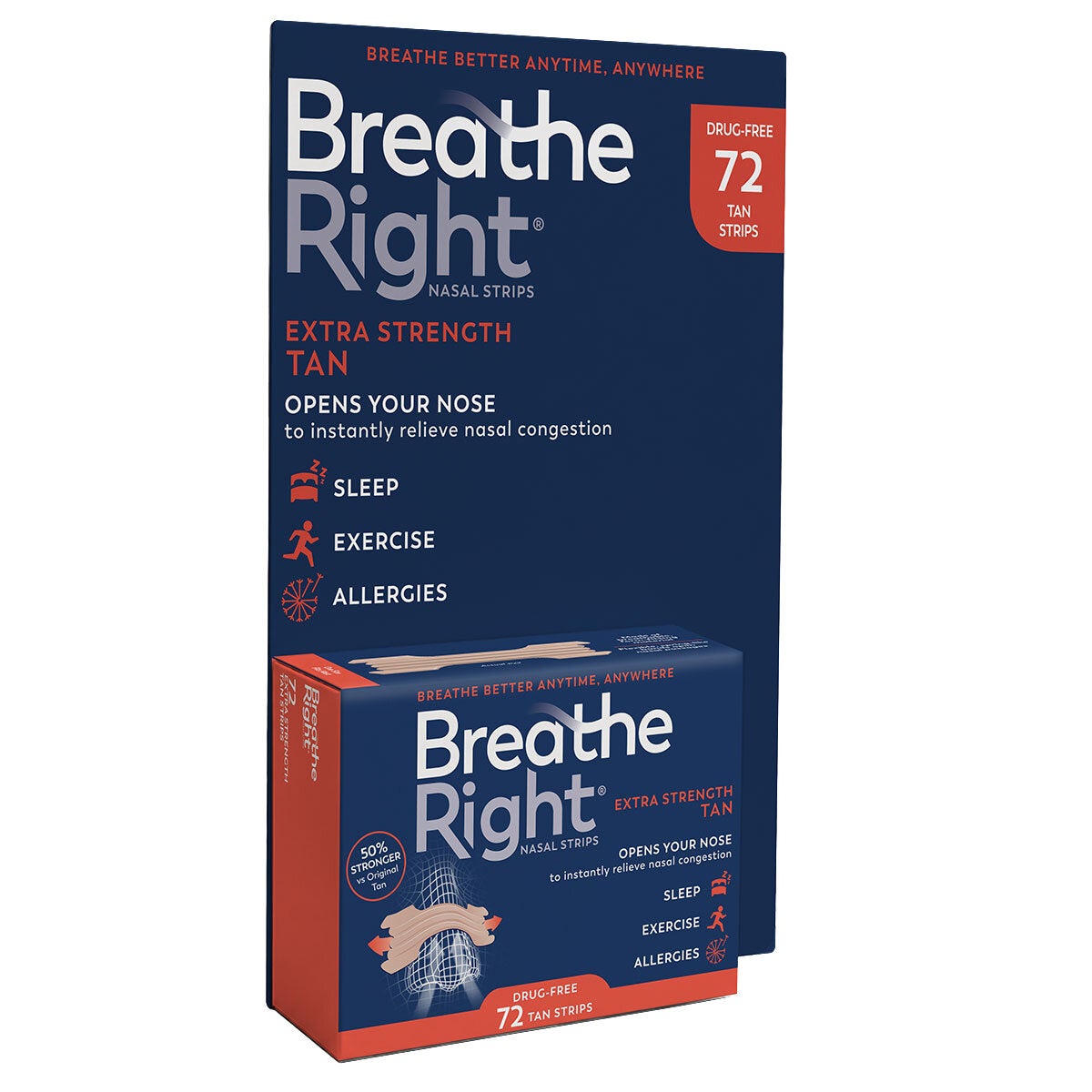 Breathe Right Tan Nasal Congestion Strips Extra Strength 72 Count — image 2