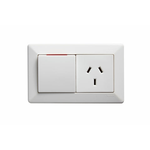 HPM COMO Single Horizontal Powerpoint, Switched 10A 240V White Indoor CM787WE