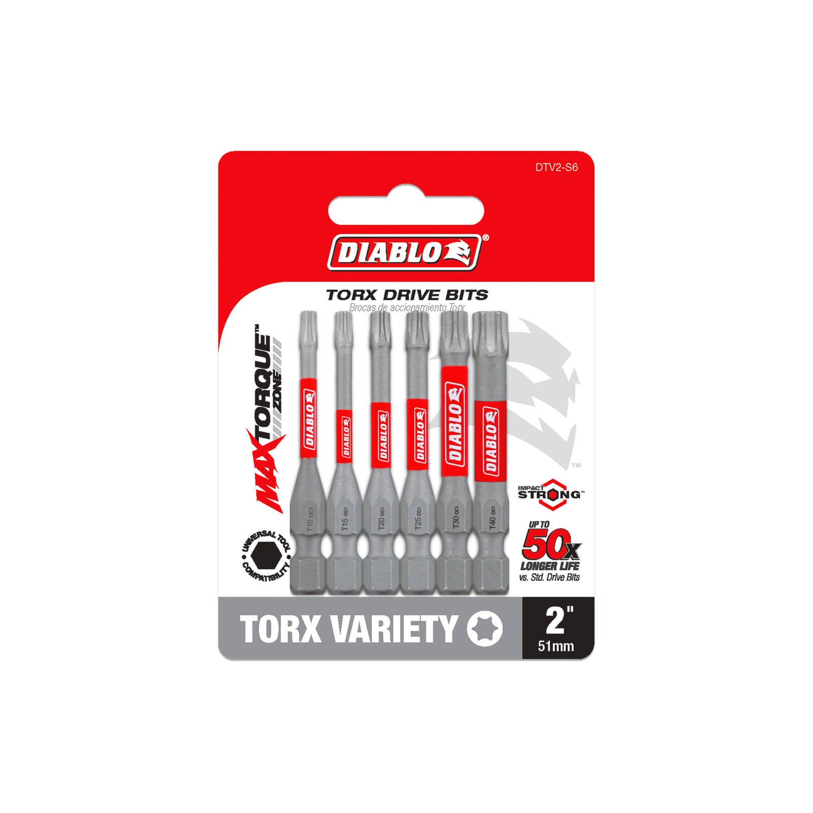 Diablo Torx Variety 2" Impact Power Drive Bits - 6 Pack (T10-T40)