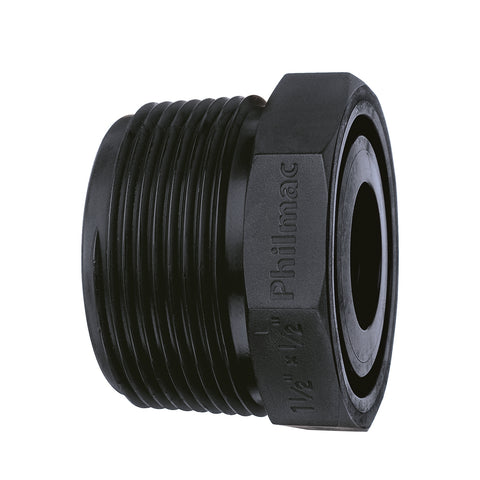 Philmac 1-1/4" x 1" BSP Thread Pipe Bush Polypropylene PN16 Underground Black