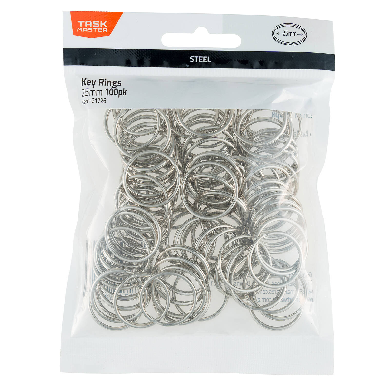 Taskmaster Steel Split Key Rings 25mm - 100 Pack