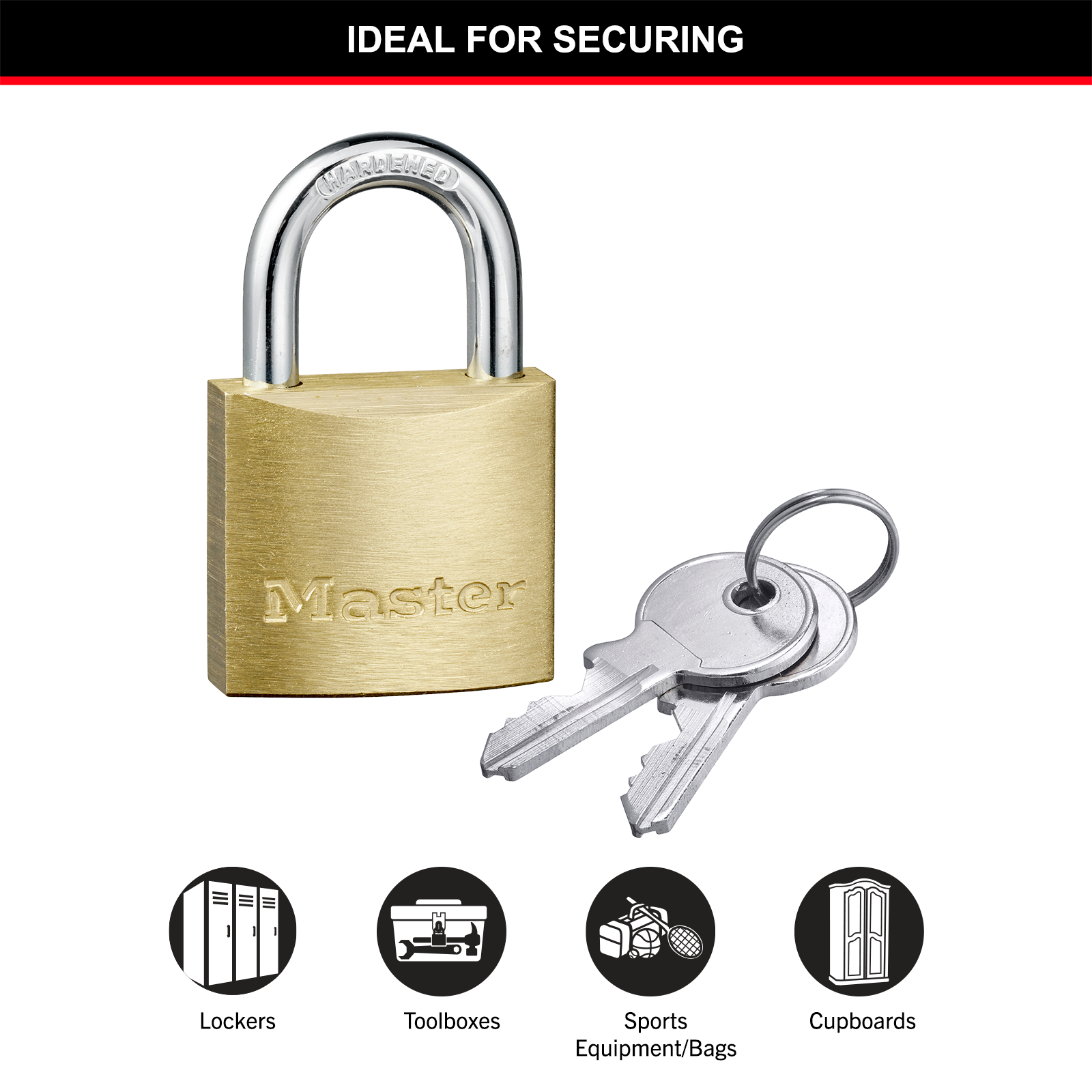 Master Lock 30mm Solid Brass Keyed Padlock, Hardened Steel Shackle, Pin Cylinder