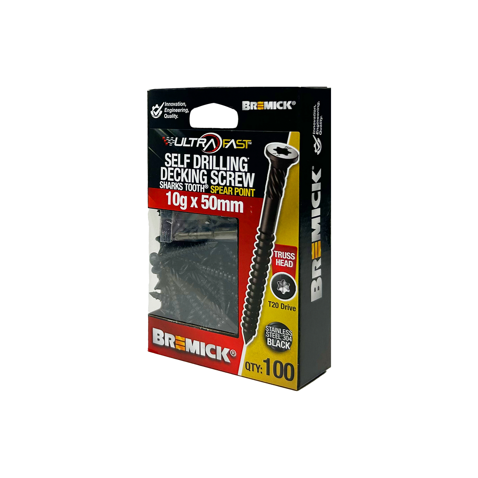 Bremick UltraFast 10g x 50mm 304 Stainless Steel Black T20 Truss Head Decking Screw - 100 Pack