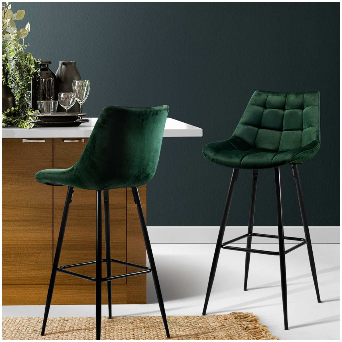 Artiss Velvet Barstool Green 2 Pack - SuperSaverAU - view 4