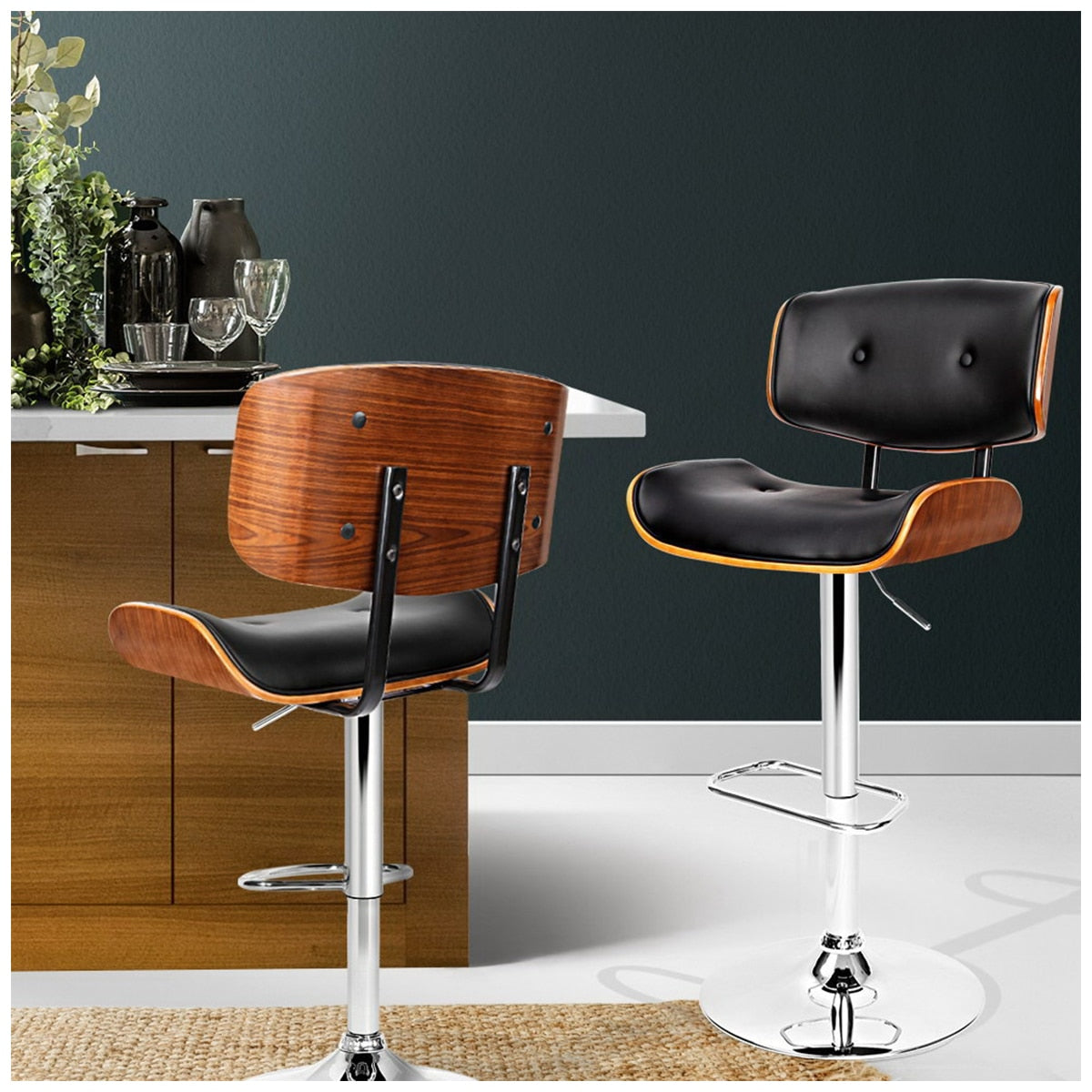Artiss Black Gaslift Swivel Barstool With Wooden Seat - SuperSaverAU - view 3