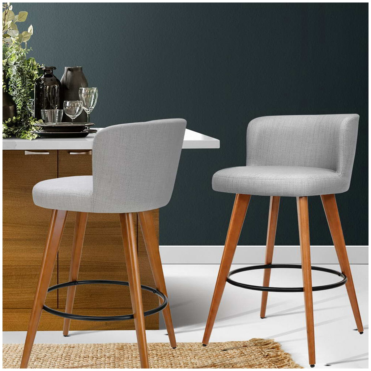 Artiss Grey Wooden Barstool 2 Pack - SuperSaverAU - view 5