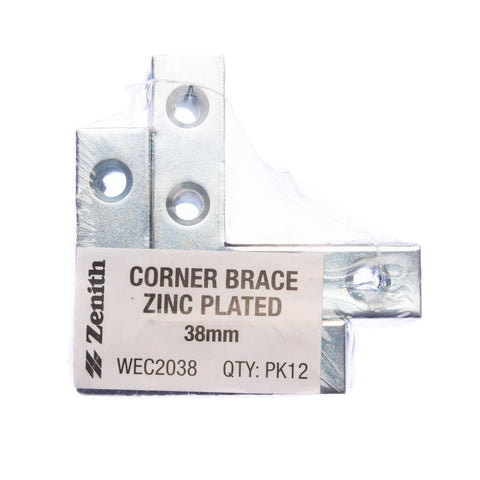ZENITH 38mm Zinc Plated Steel Corner Brace Bracket 12 Pack