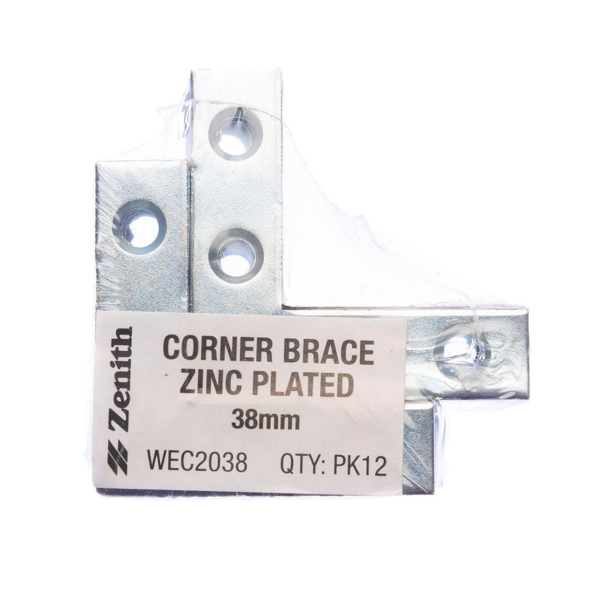 ZENITH 38mm Zinc Plated Steel Corner Brace Bracket 12 Pack