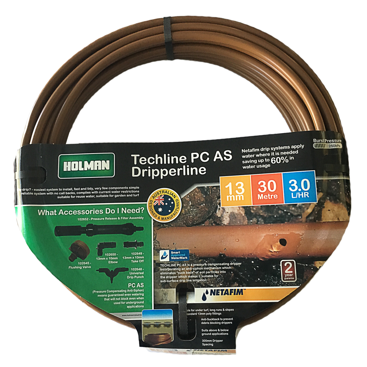 Holman 13mm Techline PC Irrigation Drip Tube 30m - Efficient Watering - SuperSaverAU - view 1