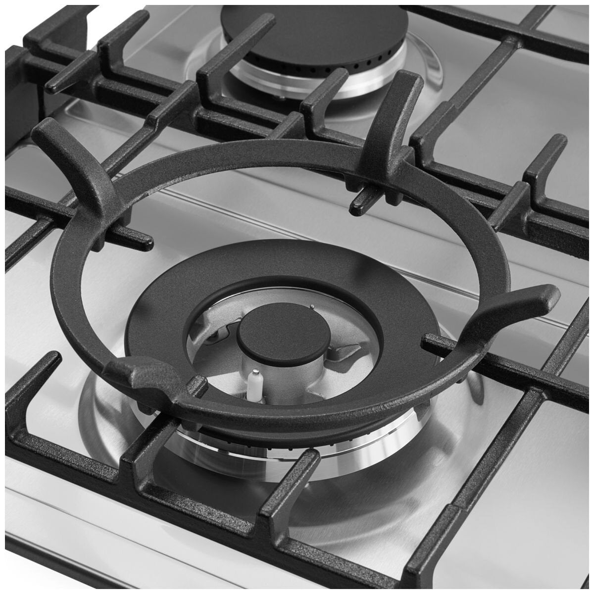 Omega 70cm Natural Gas Cooktop - Stainless Steel, Five Burners, 20MJ Triple Ring Wok Burner - OCG705WX