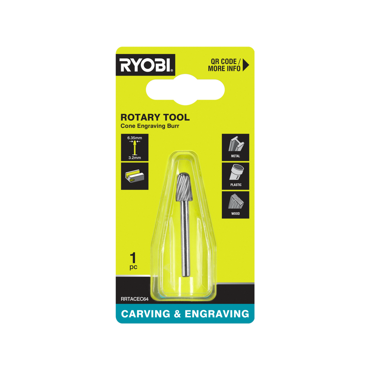 Ryobi 6.4mm Cone-Shaped Engraving Burr for Rotary Tools