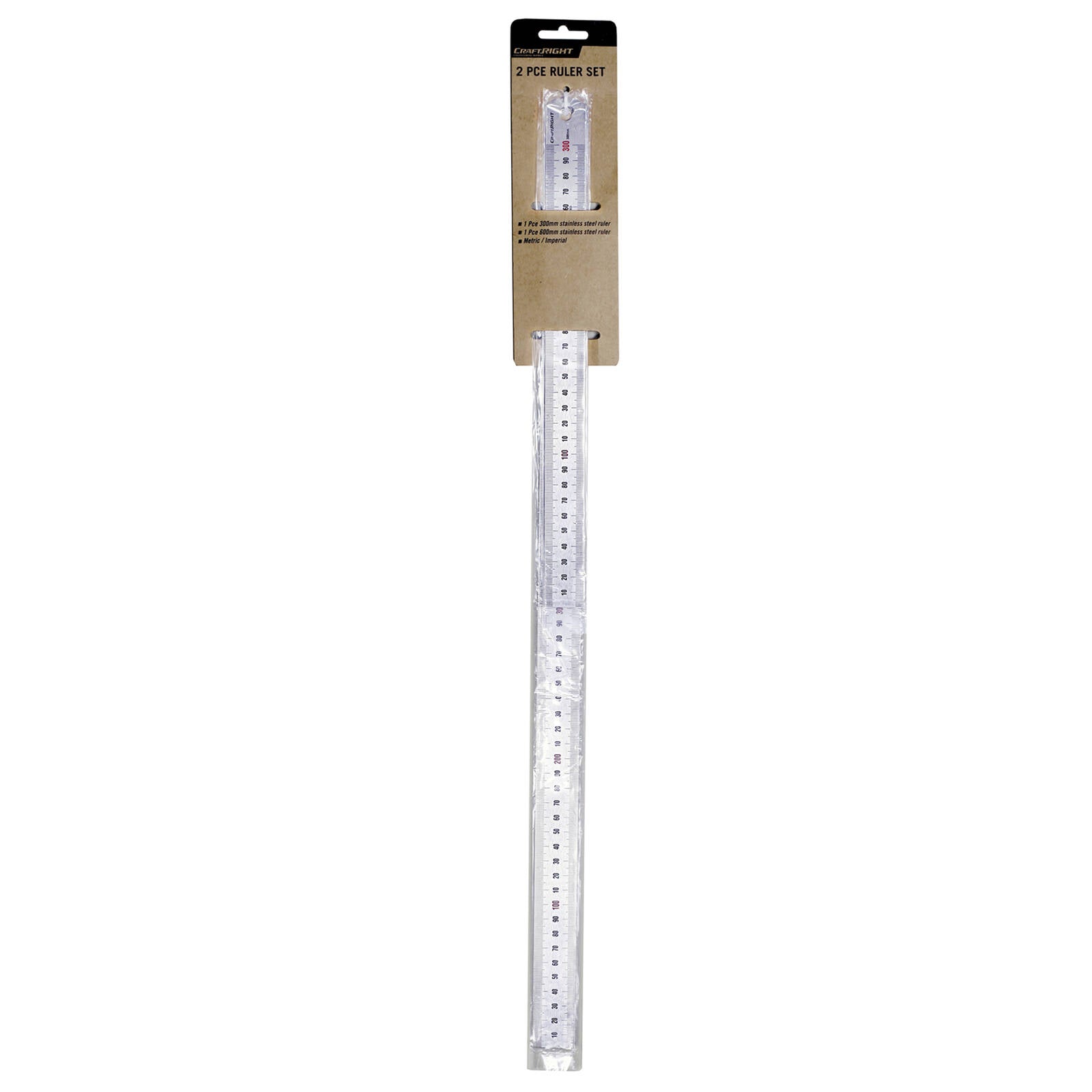 Craftright 600 & 300mm Stainless Steel Ruler - 2 Pack