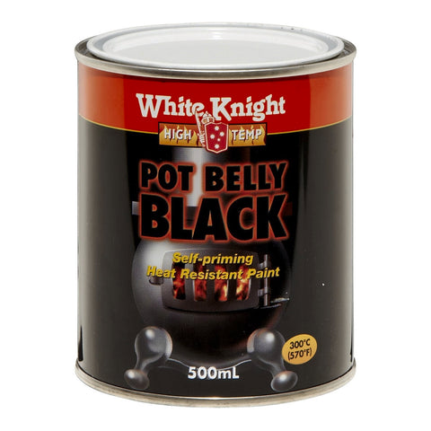 White Knight Hi Temp Pot Belly Black Heat Resistant Paint 500ml - Low Sheen, Brush On for Stoves & Flues