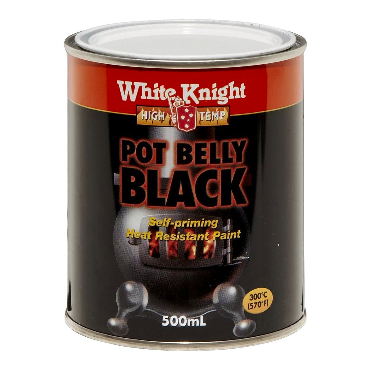 White Knight Hi Temp Pot Belly Black Heat Resistant Paint 500ml - Low Sheen, Brush On for Stoves & Flues