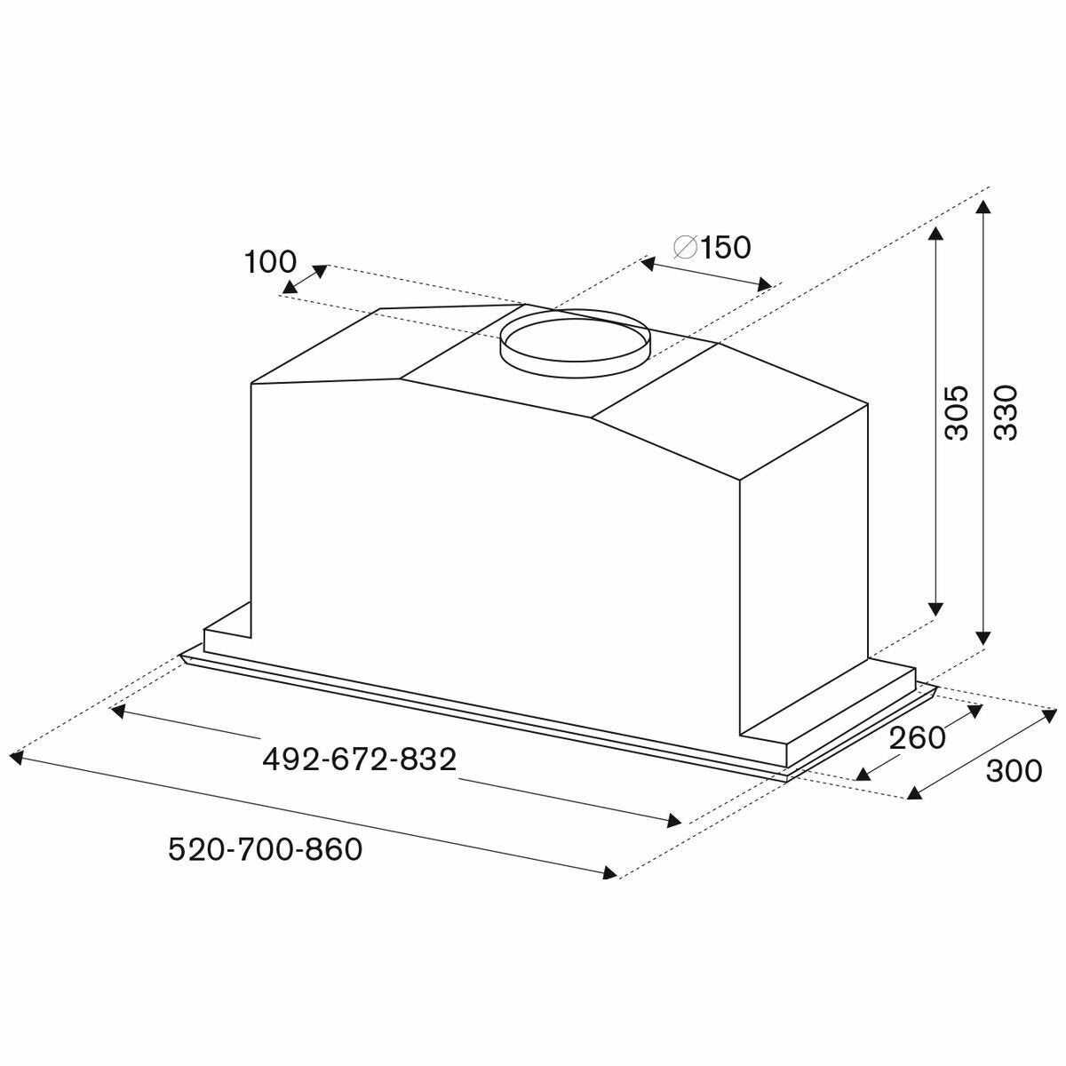 Bertazzoni 52cm Undermount Rangehood - Stainless Steel - 660m³/h, 3 Speeds plus Booster - KIN52MOD1XC