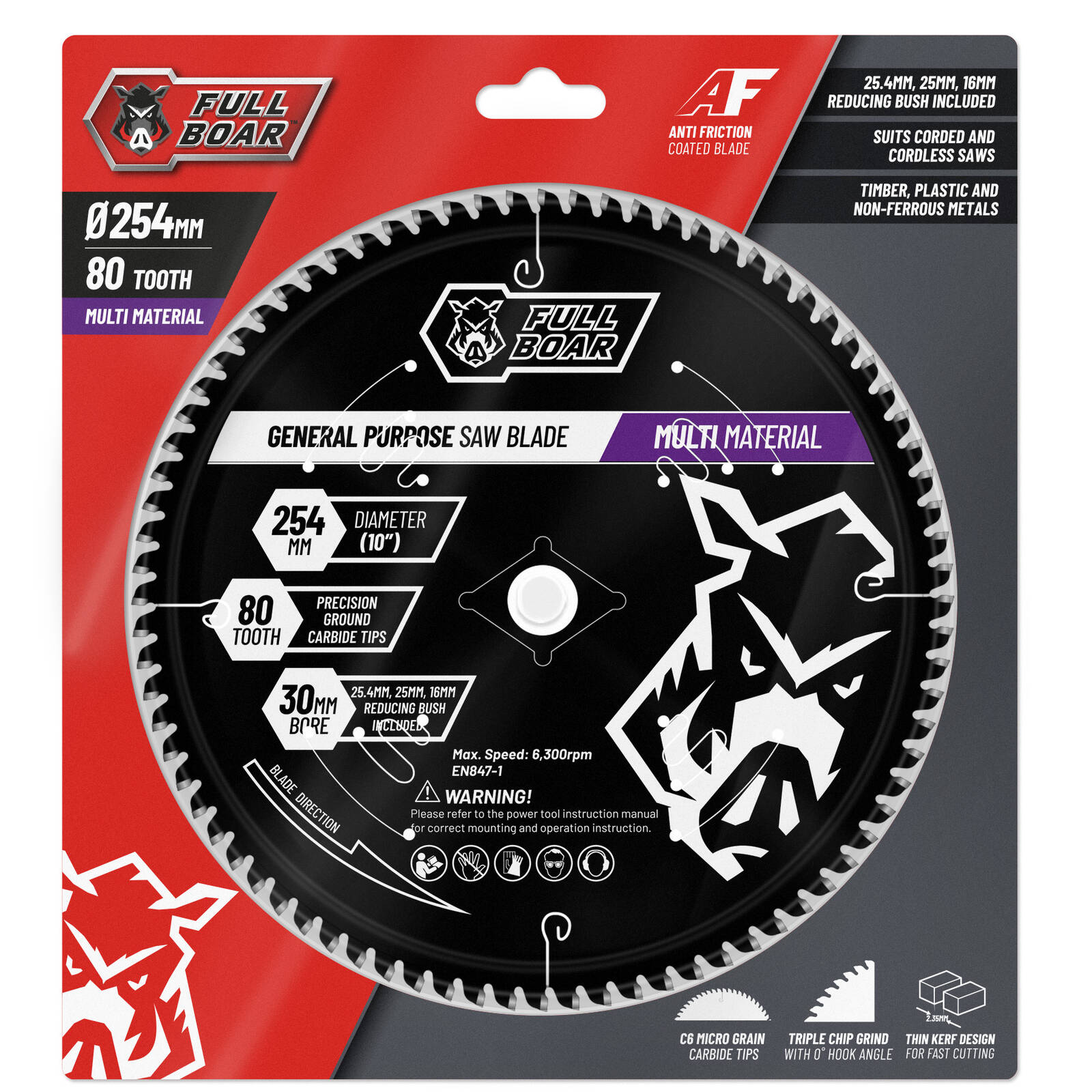 Full Boar 254mm 80T Multi-Material Circular Saw Blade 30mm Bore