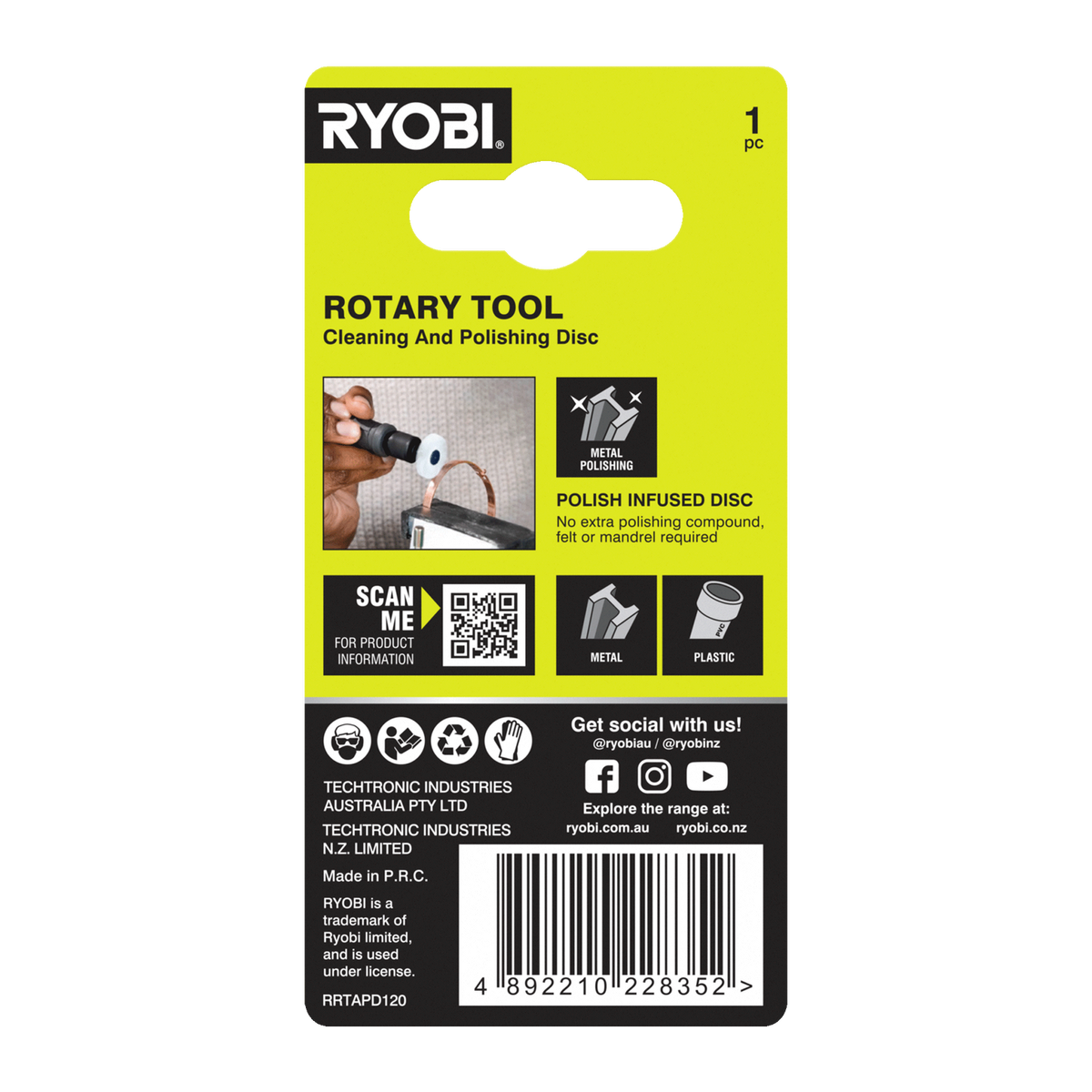 Ryobi 120 Grit Rotary Tool Cleaning and Polishing Disc - 38mm - Rust Removal - SuperSaverAU - view 2