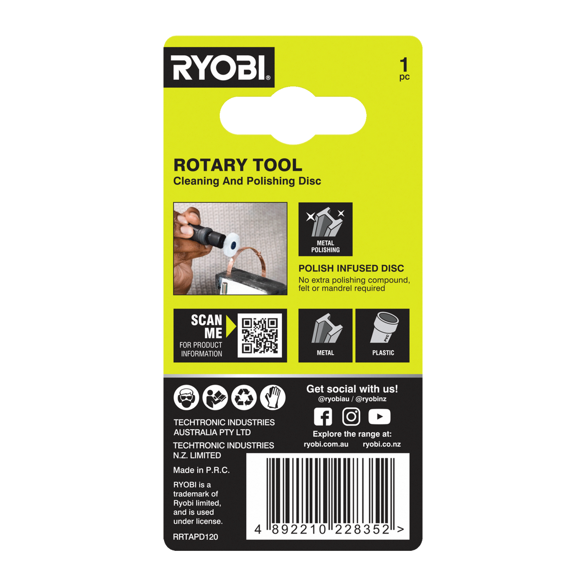 Ryobi 120 Grit Rotary Tool Cleaning and Polishing Disc - 38mm