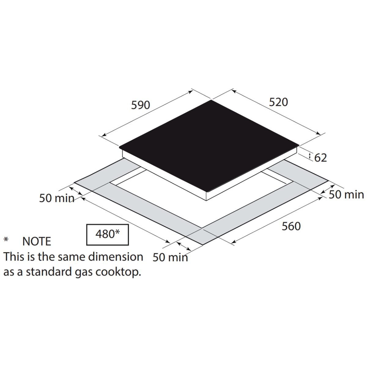Emilia 60cm ceramic cooktop - 4 zones, touch controls, child lock, black glass - EMCER64FIT