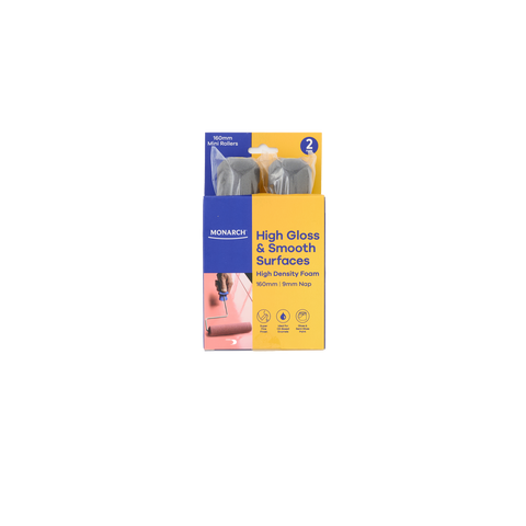 Monarch 160mm 9mm Nap High Density Foam Gloss & Smooth Mini Rollers 2 Pack