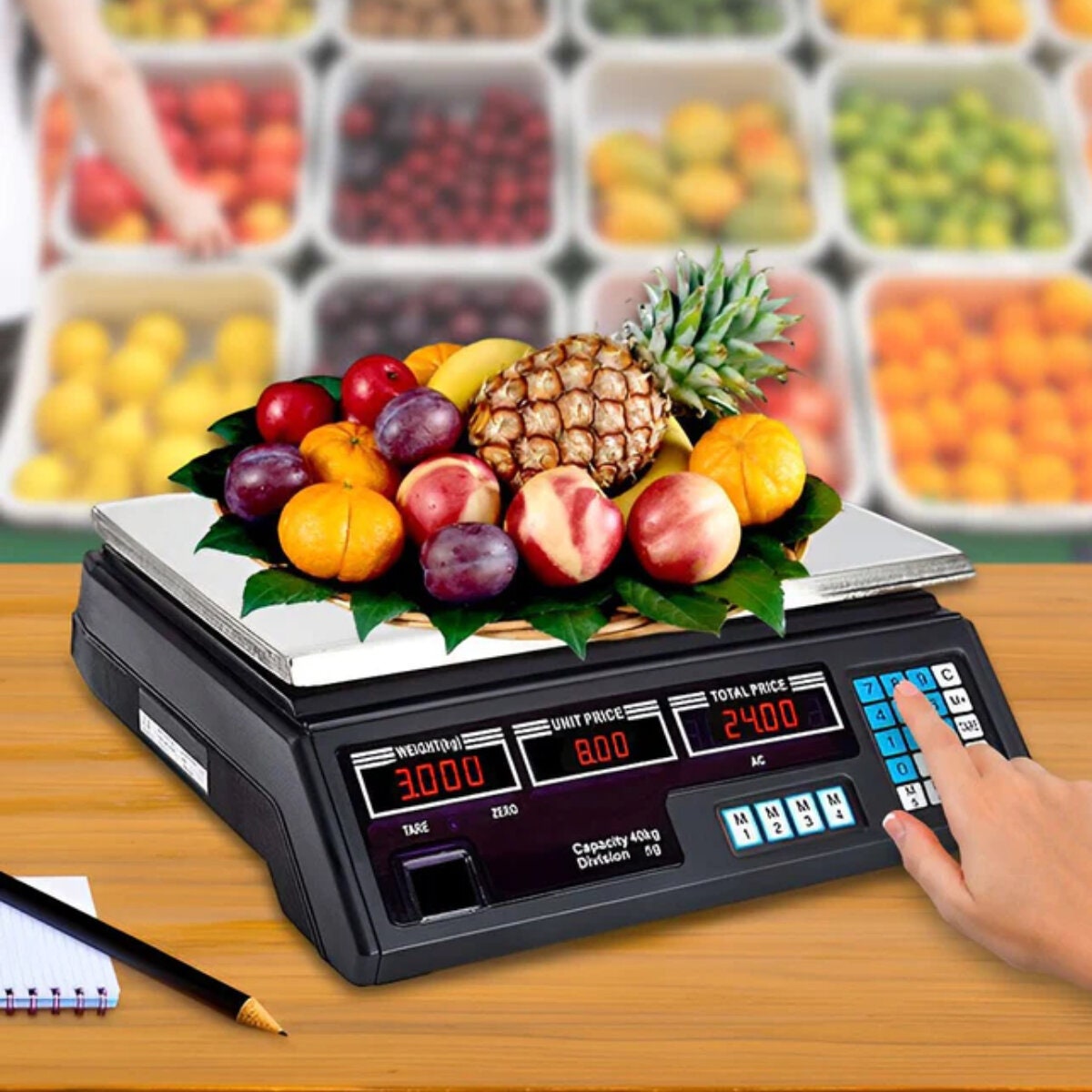 SOGA digital kitchen scales - 40kg capacity, stainless steel plate, double-sided display - 9357641004555